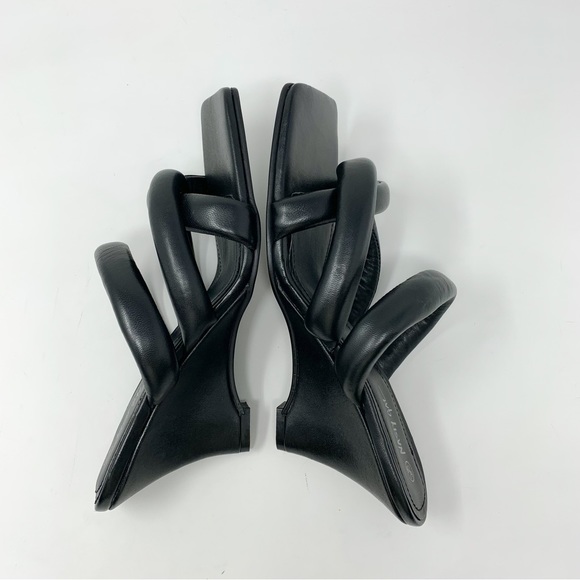 NEW $112 Nasty Gal Genuine Leather Twist Sandal Wedges Black US 8.5/EU 39/UK 6 - Picture 6 of 8